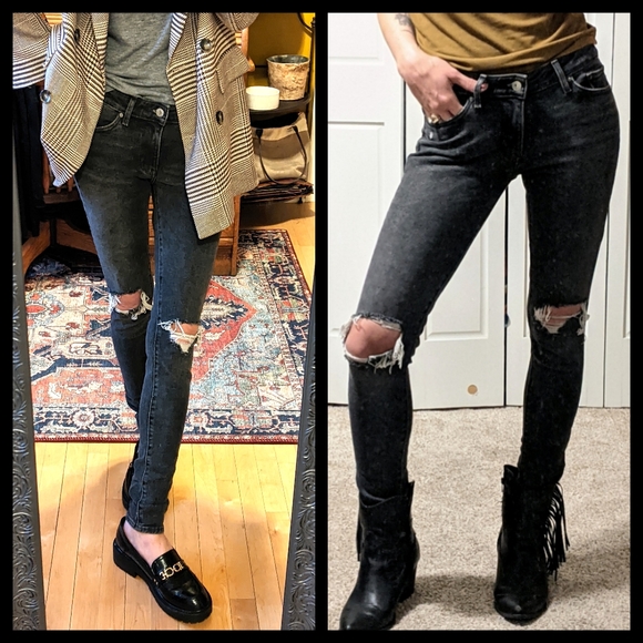 Levi's Denim - Levi's Distressed, Faded Black 711 Skinny Jeans